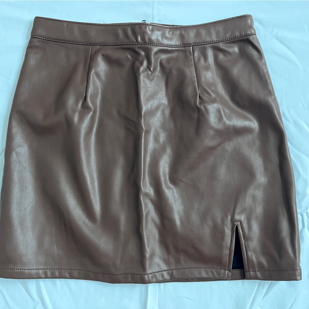 Brown Faux Leather Mini Skirt